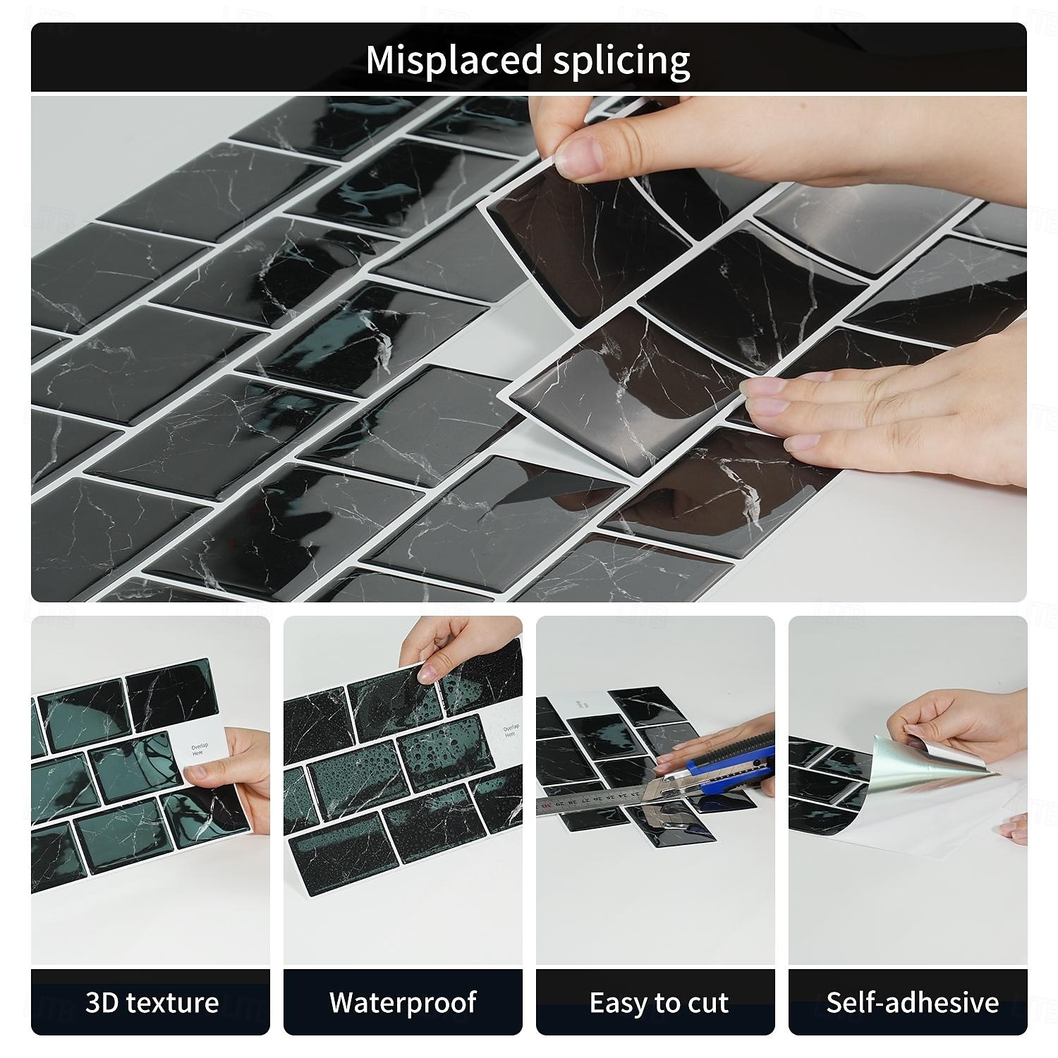 12 db 3D-s öntapadós csempematrica falra, vízálló vinil hátfalmatricák, öntapadós, levehető fali csempék konyhába, fürdőszobába, nappaliba, lakberendezéshez 2026 - $35.99 –P2