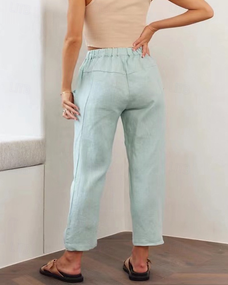 Women's Cotton Linen Pants Slacks Streetwear Casual Full Length Natural Plain Pocket Elastic Drawstring Design Comfy Outdoor Comfortable Holiday Daily Wear Going out Rust Light Sky Blue Grey Black 2025 - $27.99 –P13