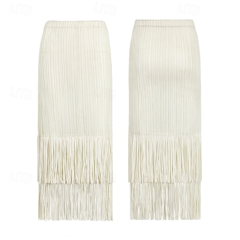 Femmes Ample Élégant ancien Mode Midi Taille Moyenne Jupes Frange à pompons Froncé Élastique Vacances Quotidien Aqua bleu Noir Vert Claire Rose Claire Été Polyester de 2025 ? $62.99 –P9