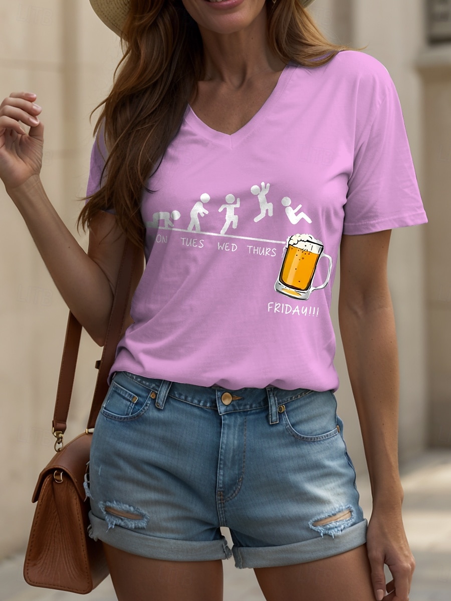 Oktoberfest Pentru femei Tricou Grafic Scrisă Epocă Stilat Clasic Manșon scurt În V Topuri obișnuite Zilnic Imprimeu Negru Alb Galben Roz Îmbujorat Roșu-aprins Vară Primăvară 2025 - $19.99 –P7