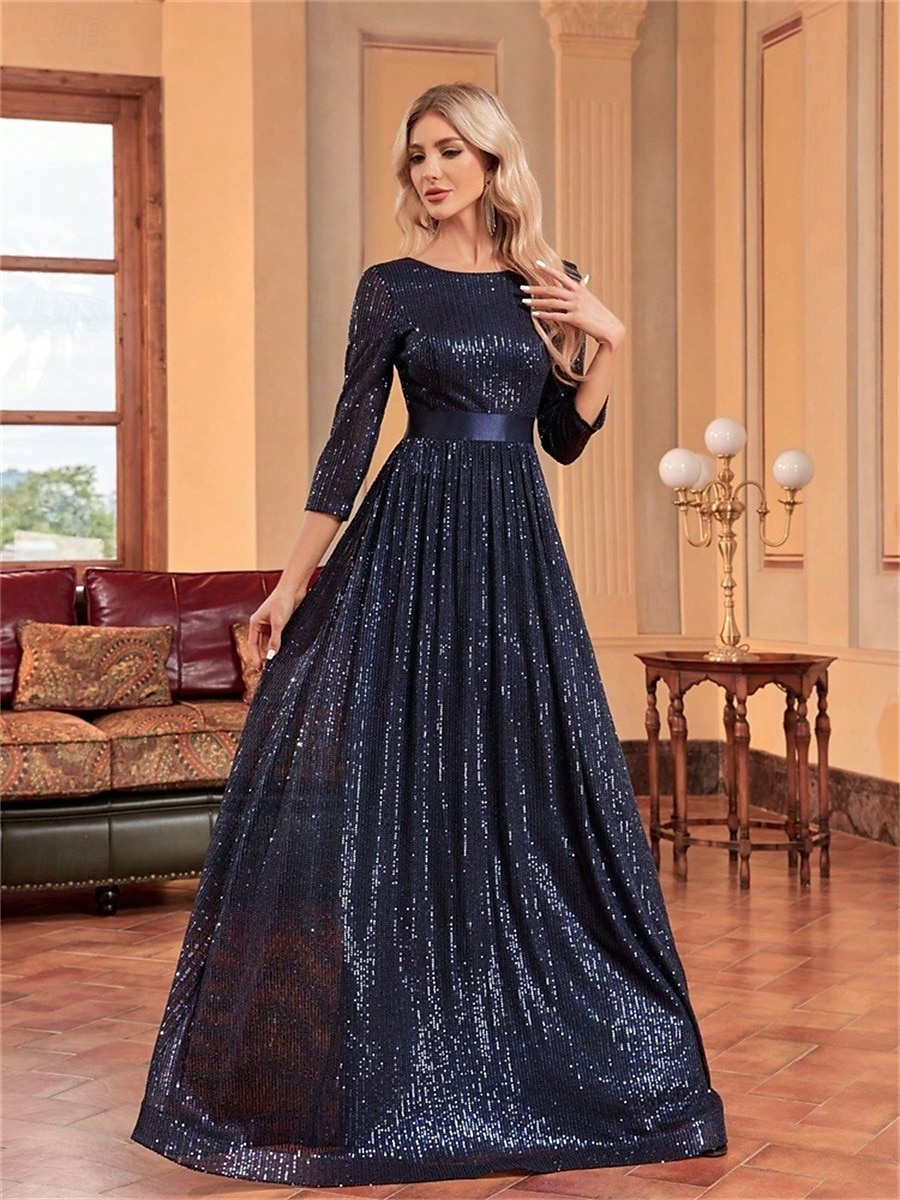 Rochii A-Line quinceanera rochie elegantă rochie formală nuntă lungime până la podea mânecă 3/4 guler cămașă poliester cu pliuri 2025 - $99.99 –P7