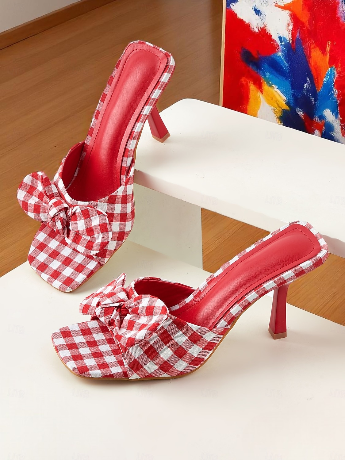 Women's Gingham Bow Heeled Mules - Vintage Open Toe Slip-On Sandals for Casual Dates and Summer Outings 2025 - $42.99 –P3