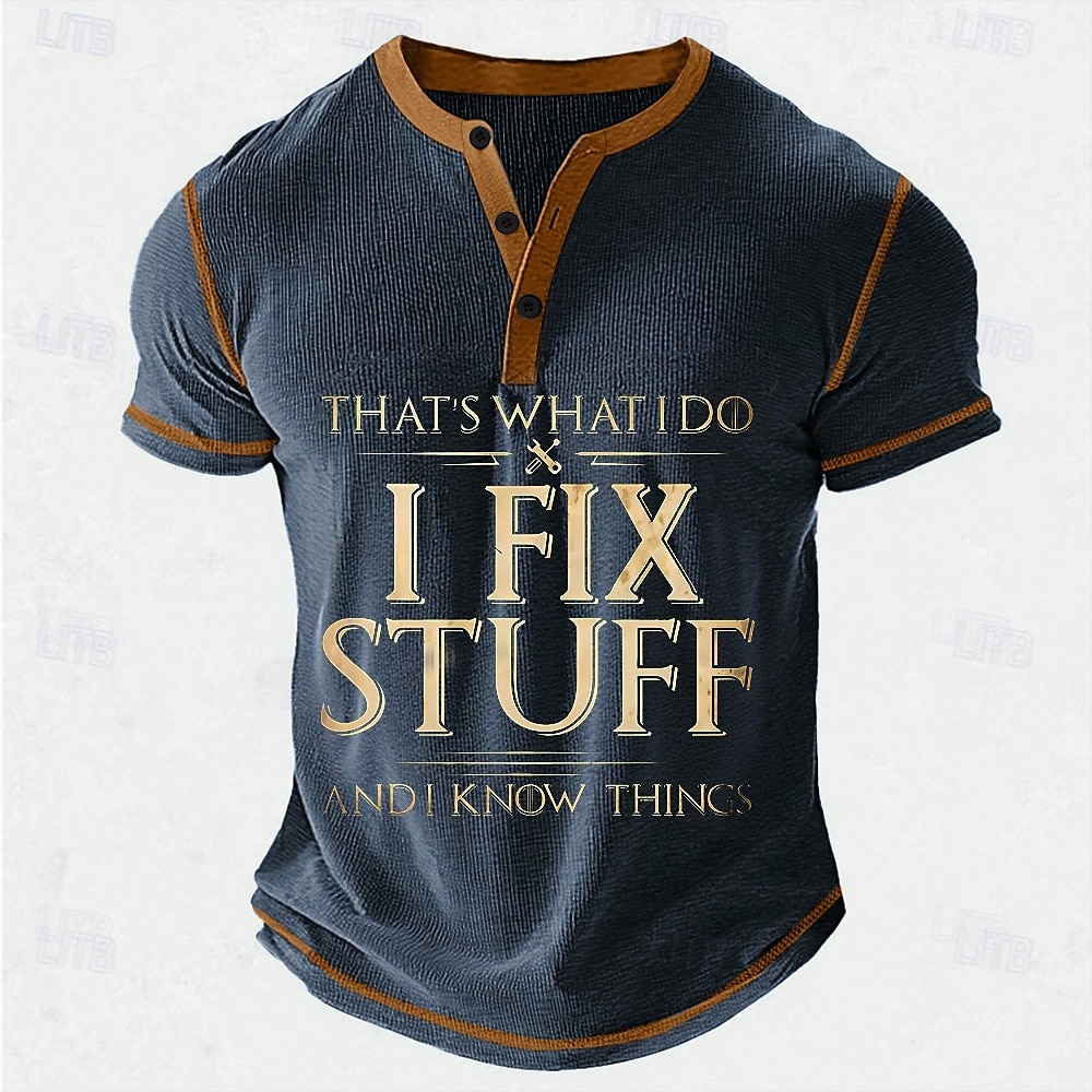 Per uomo Gergo divertente I FIX STUFF Maglia Henley Maglietta a nido d'ape Manica Corta Quotidiano Retrò Vintage Classico Sport all'Aperto Casuale Ferie Primavera & Estate Nero Blu Verde Verde del 2025 a $22.99 –P4