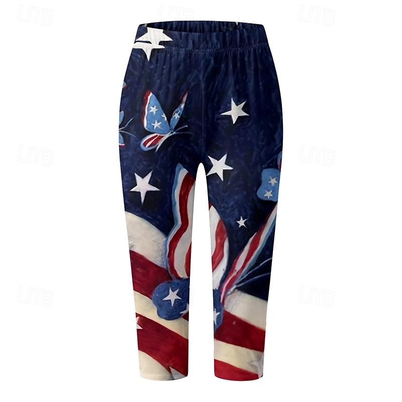 Damen Leggings Anti-Scheuer-Shorts Mode Streetwear Wadenlang Natürliche TaillePantsAmerikanischer Unabhängigkeitstag Amerikanische Flagge Elastischer Bund Atmungsaktiv Bequem Dehnbar Alltagskleidung 2025 - $14.99 –P3