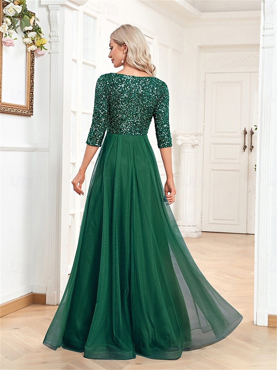 A-linjainen Quinceanera-Mekot Elegantti Mekko Virallinen Häät Lattiapituus Puolihihainen V-kaula-aukko Tylli Strassilla 2025 - $99.99 –P29