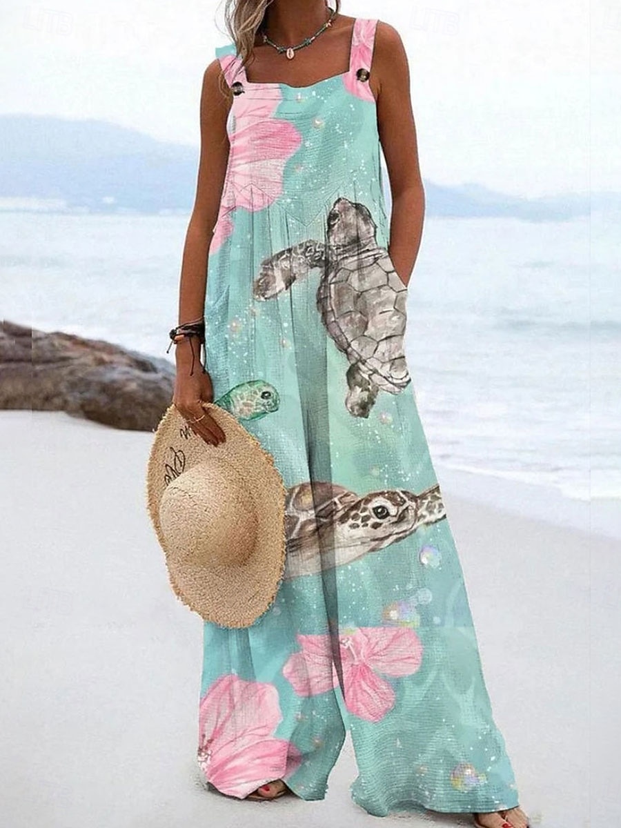 Femmes Salopette Actif Graphique Sans manches Jambe large Vacances Rue Coupe Ample Blanche Bleu Vert Été de 2025 ? $39.99 –P2