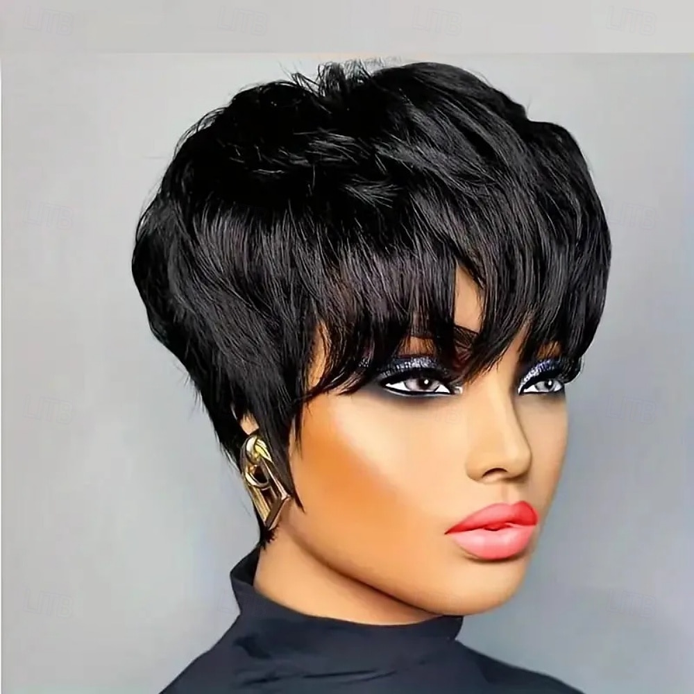Perruques coupe lutin pour femmes, perruque courte en cheveux humains avec frange, perruque coupe lutin en couches, perruque brésilienne en cheveux humains entièrement fabriquée à la machine de 2026 ? $43.99 –P2