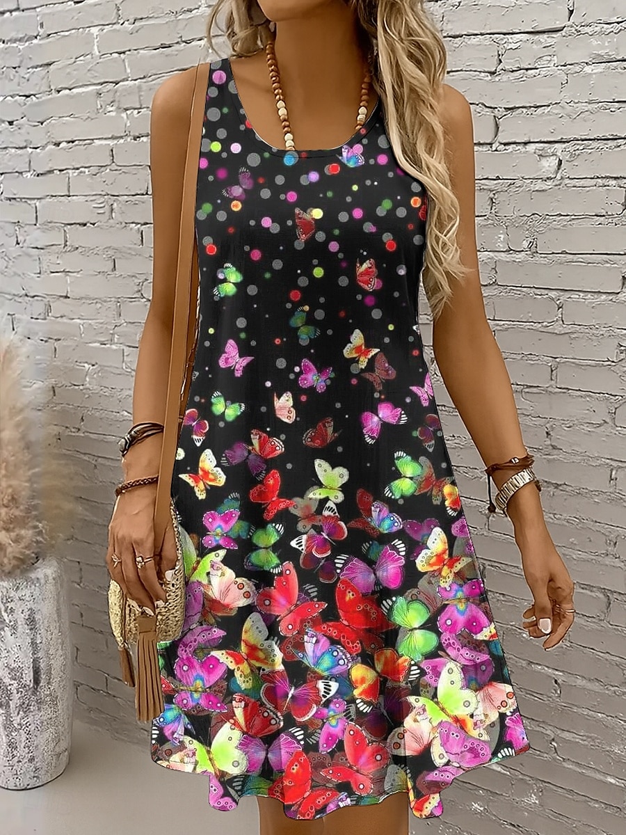 Pentru femei Rochie Mini Rochie casual Rochie de Vară Rochie A line Rochie cu umeri Vacanță Casual Concediu Plajă Fit regulat Ombre Grafic Fluture Fără manșon Stil Nautic Scoateți gâtul Colourful 2025 - $21.99 –P8