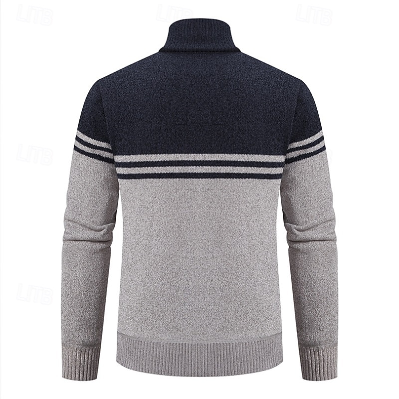 Herren Pullover Strickjacke Kurzer Pullover Gerippt Stricken Normale Oberteile Gestrickt Farbblock Stehkragen Aufwärmen Moderne zeitgenössische Büro Lässig Bekleidung Herbst Winter Schwarz Marineblau 2025 - $34.99 –P5