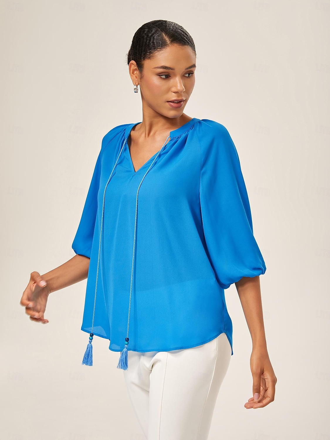 Blue Chiffon Ruched Vacation Top 2026 - $56.99 –P4