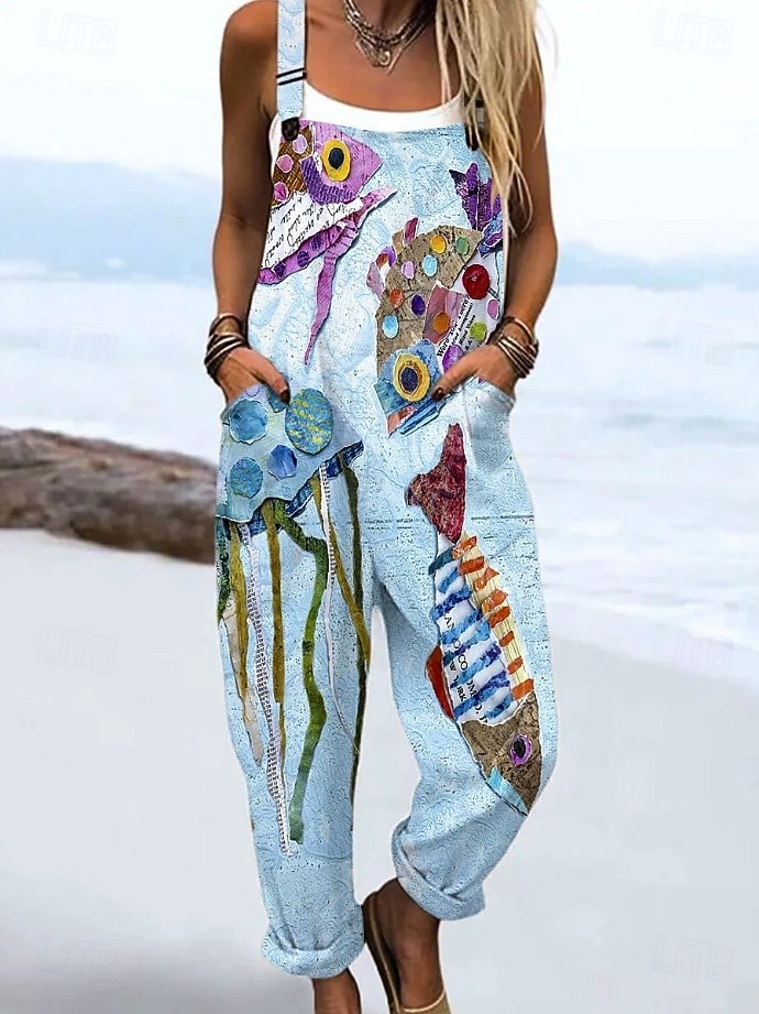 Women's Overall Active Graphic Sleeveless Harem Drawstring Vacation Street Loose Fit Blue Yellow Red Summer 2026 - $45.99 –P1