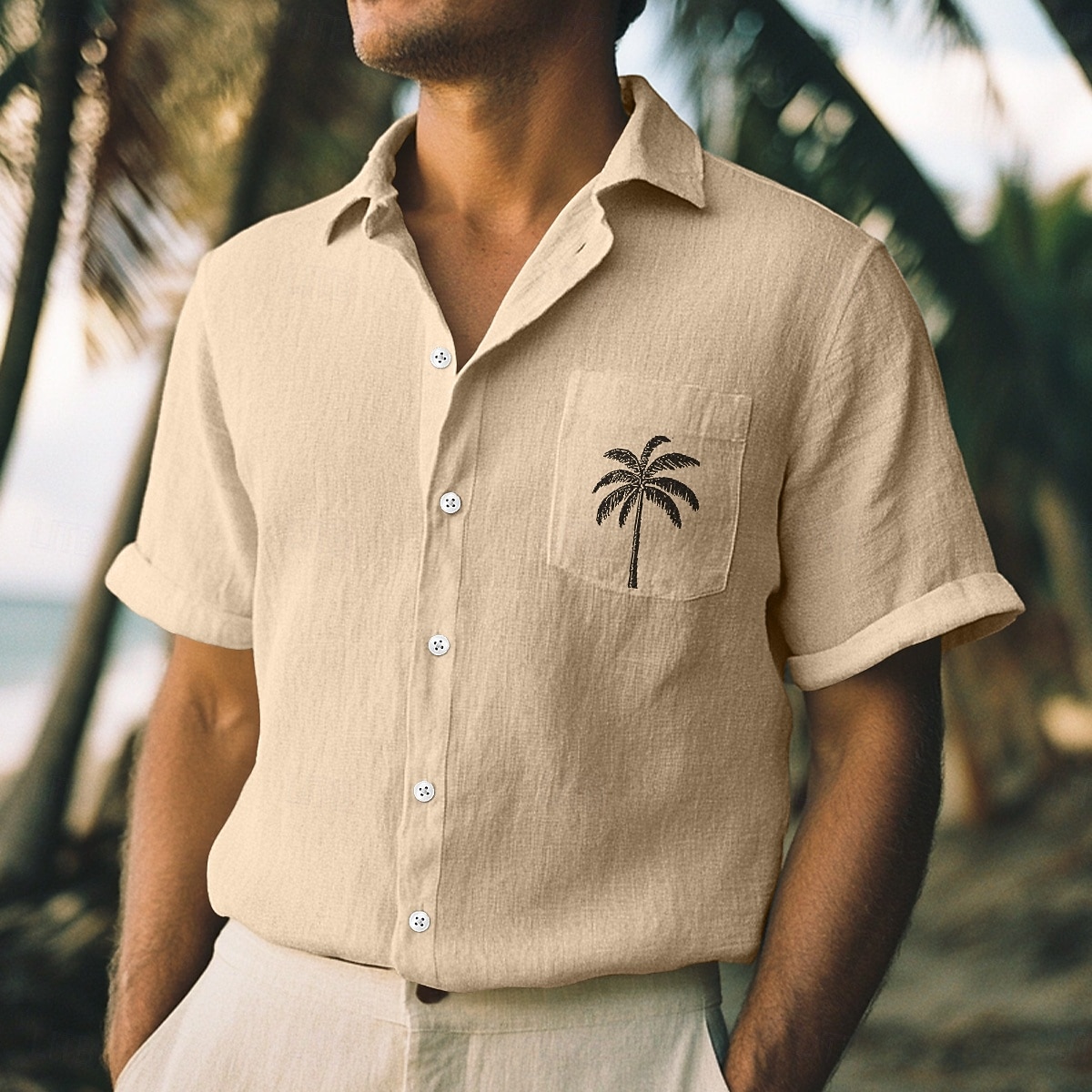 Herren Hemd Leinenhemd Sommerhemd Strandbekleidung Einfach Urlaub Lässig Blau Orange Grün Khaki Kurzarm Revers Sommer Frühling & Sommer Bekleidung Farbblock 2026 - $25.99 –P5