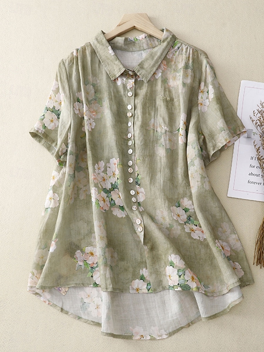 Pentru femei Cămașă Floral Casual Manșon scurt Guler Cămașă Topuri obișnuite Zilnic Nasturi Imprimeu Alb Roșu-aprins Trifoi Vară 2025 - $23.99 –P3