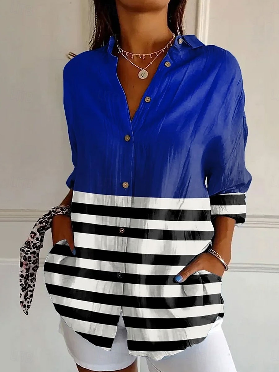 Women's Shirt Floral Graphic Geometric Daily Stylish Modern Long Sleeve Shirt Collar Regular Tops Work Daily Buttons Print White Pink Blue Orange Green Summer Spring 2025 - $32.99 –P4