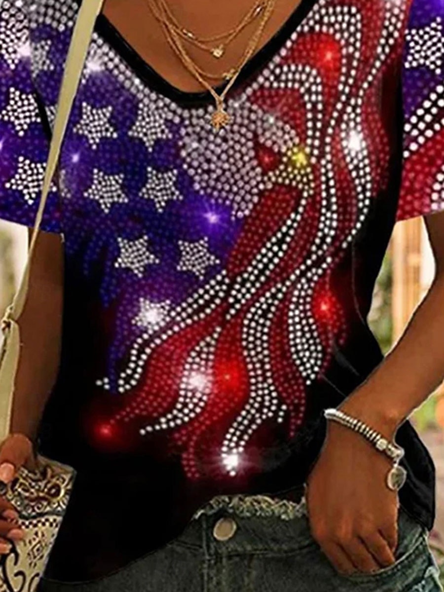 Függetlenség Napja Hazafias Női póló Grafikai Zászló Vintage Stílusú Klasszikus Rövid Ujjú V Nyakú Normál Pólók Napi Nyomtatás Fekete Lila Zöld Nyár Tavasz 2026 - $21.99 –P3