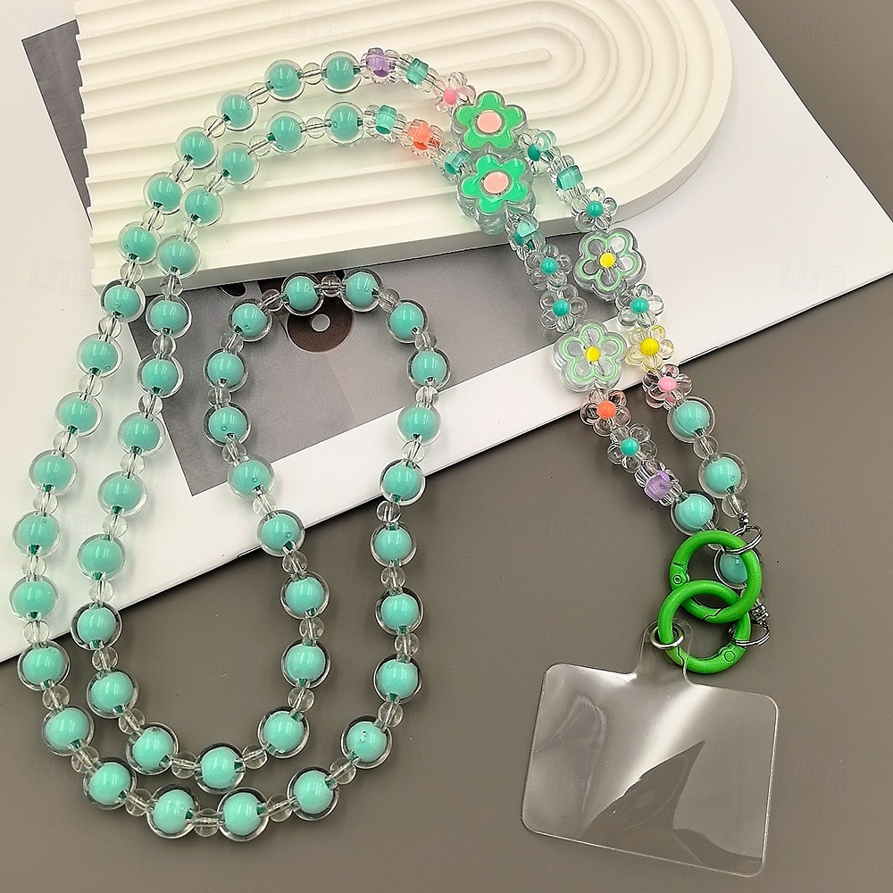 Nuova varietà di custodie per telefono con fiori colorati, con catena a croce diagonale, perline in acrilico, tracolla singola, corda per appendere il telefono, ciondolo di perle per donna del 2025 a $13.99 –P4