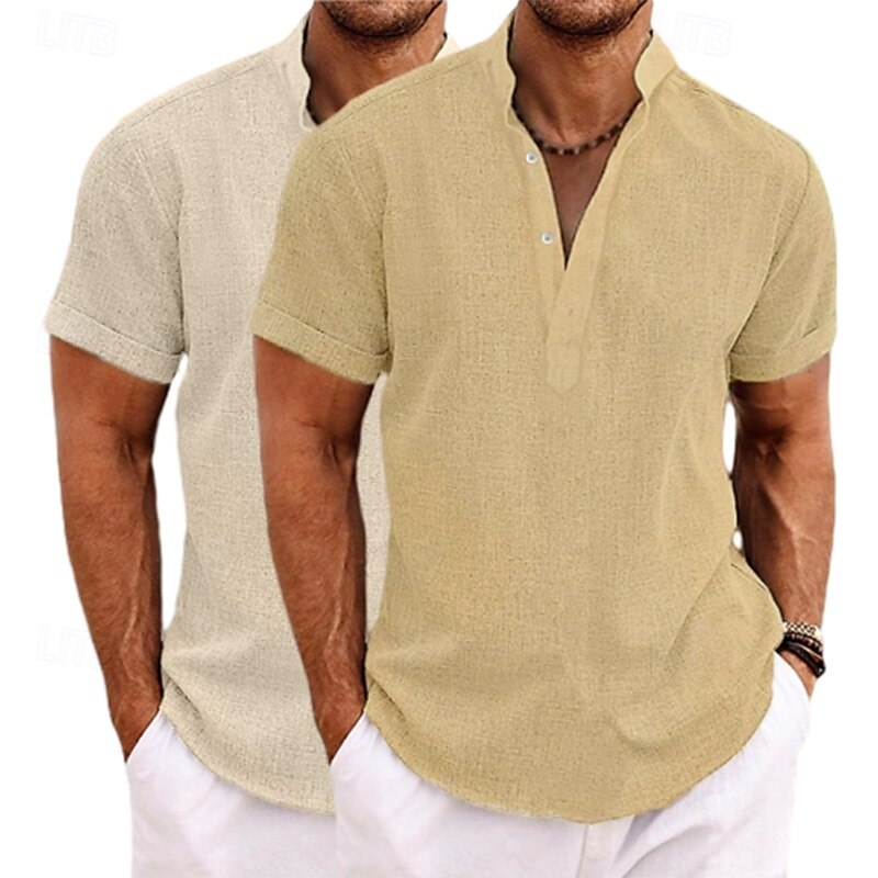 Per uomo Camicia Camicia di lino Camicia con colletto alla coreana Camicia popover Camicia Estiva Abbigliamento da spiaggia Semplice Vacanza Casuale Gray + verde Bianco + giallo Bianco + Verde Bianco del 2025 a $27.99 –P10