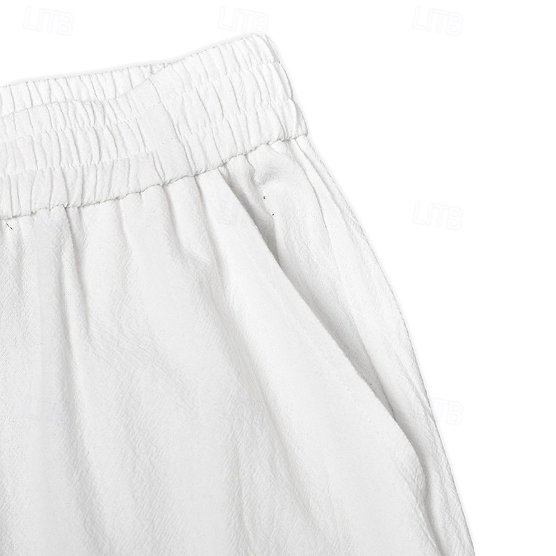 Herr Linne Byxor Långbyxor Sommarbyxor Säckiga byxor Elastisk midja Snörning Rakt ben Slät Komfort Andningsfunktion Fullängd Ledigt Dagligen Helgdag Semester Mode Svart Vit Oelastisk 2025 - $23.99 –P3