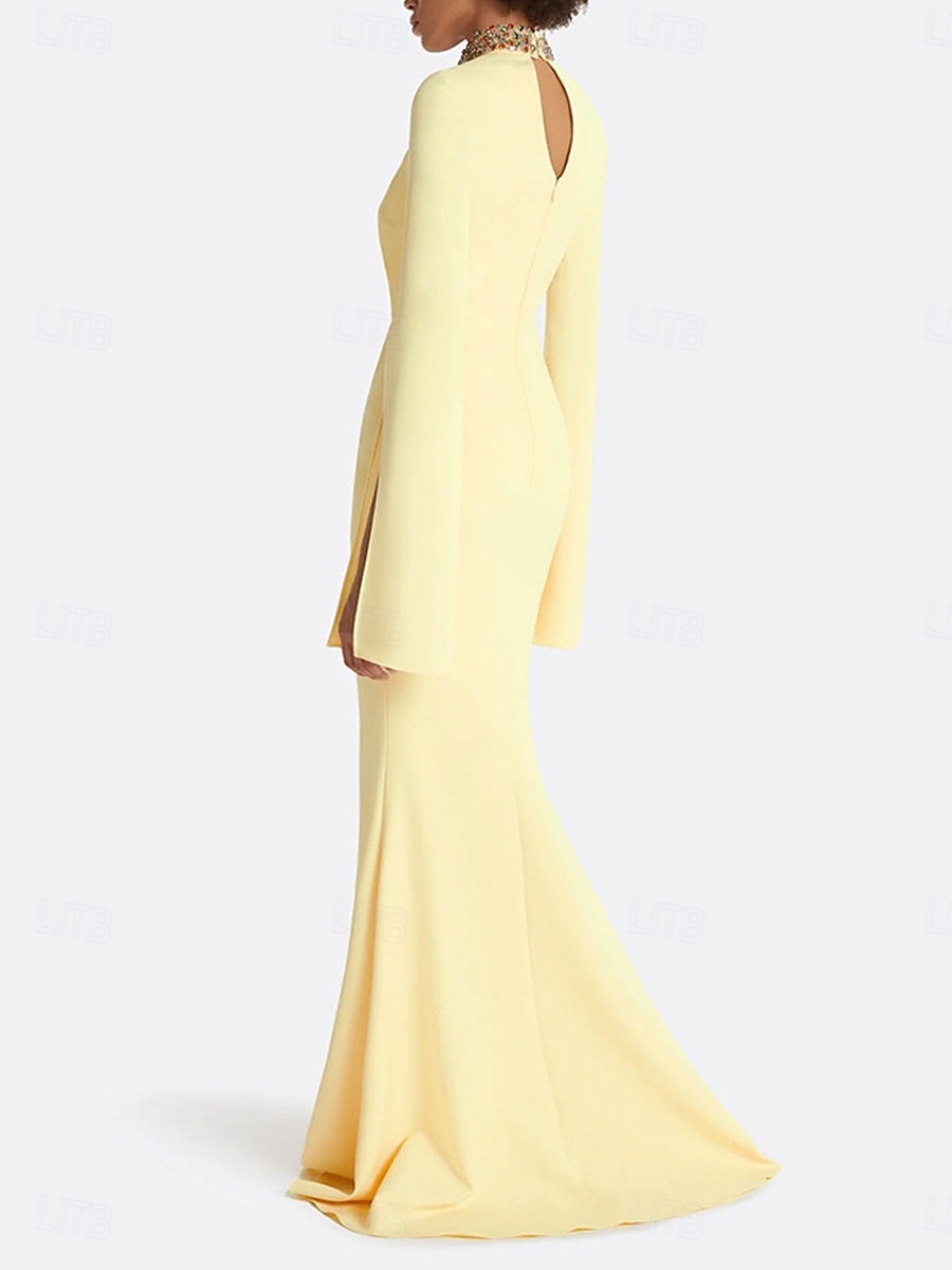 Mermaid / Trumpet Party Dresses Elegant Dress Formal Wedding Floor Length Long Sleeve Crew Neck Satin with Embroidery 2025 - $139.99 –P2