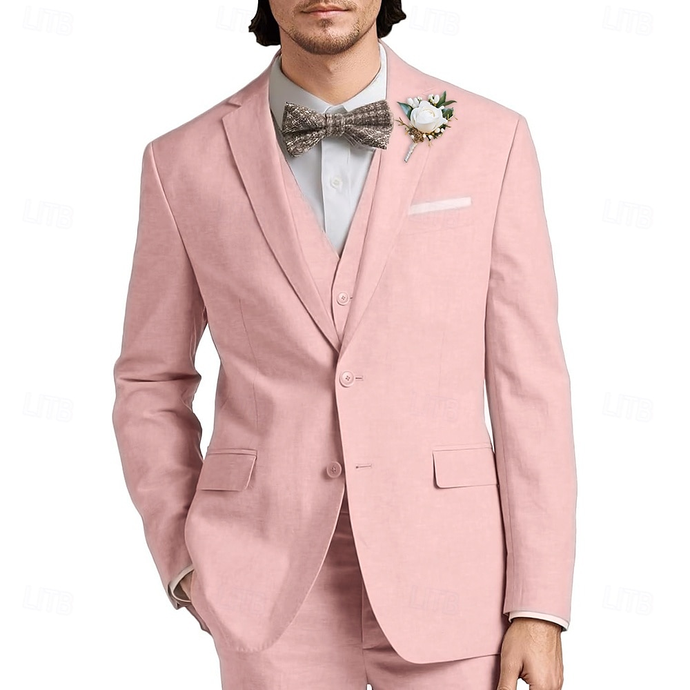 Herr Bröllop Ledigt Linnekostymer Rodnande Rosa Himmelsblå Mode Formell Solid färg Standardpassform 3 delar set Singelknäppt Två knappar 2025 - $139.99 –P9