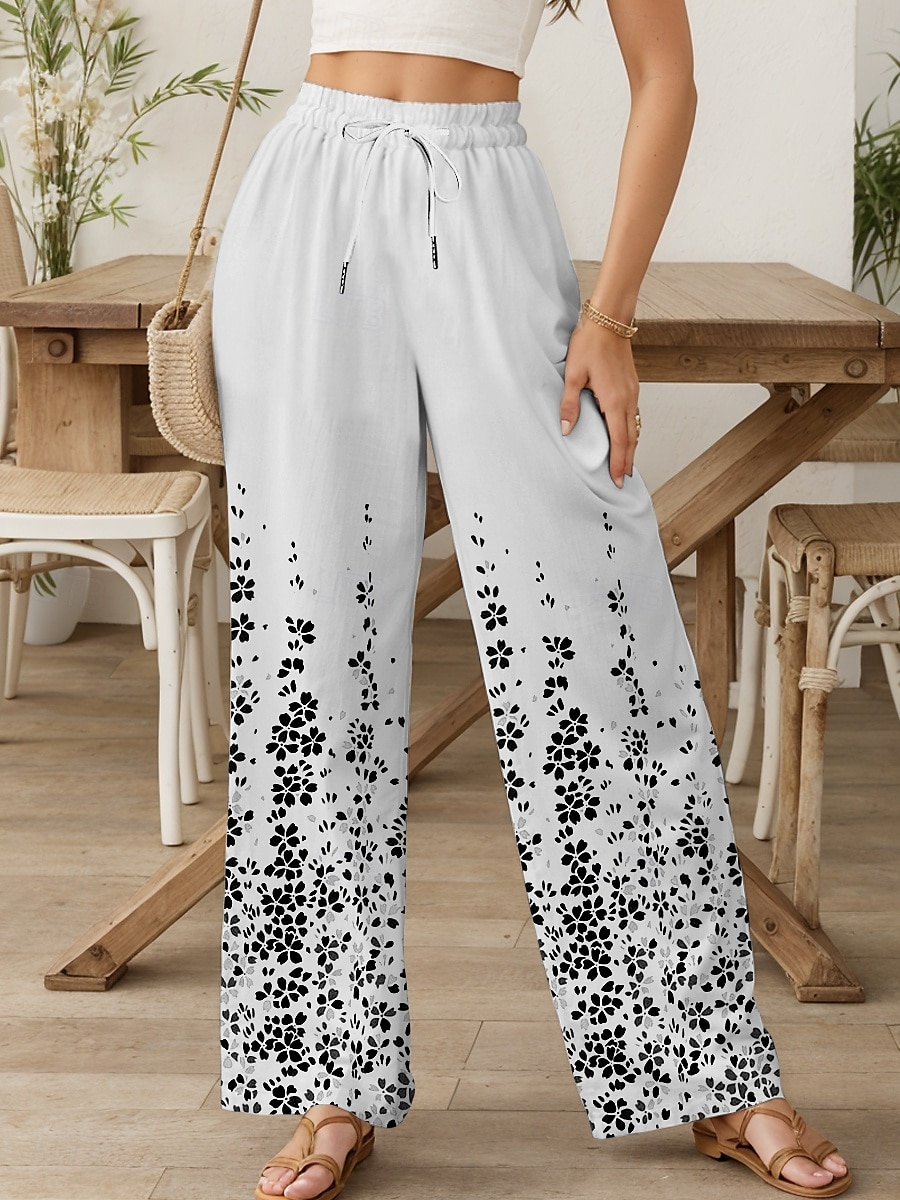 Pentru femei Obraznic chinez Pantaloni largi Vacanță Epocă Modă Lungime totală Talie Înaltă Floral Grafic Gradiant Curea elastică Imprimare Respirabil Απαλό Micro-elastic Oficial Vacanță Stradă Roșu 2025 - $24.99 –P9