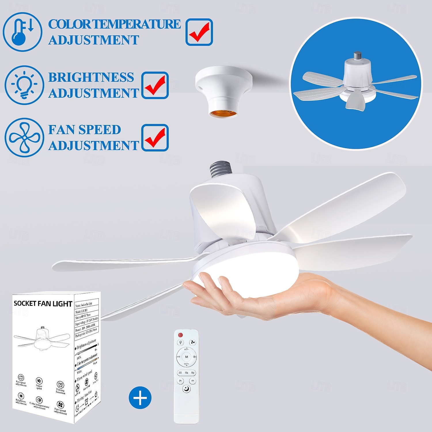1 moderner Deckenventilator-Kronleuchter mit intelligenter Fernbedienung, E27-Schraubsockel – einfach zu installieren, starker Wind für Wohnzimmer, Schlafzimmer, Arbeitszimmer, Küche, Werkstatt, 2025 - $50.99 –P1