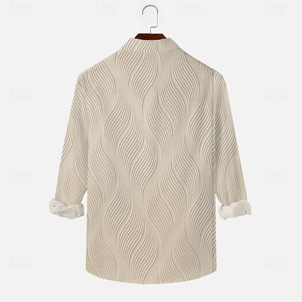 Pánské Geometrický S proužky Vlny Košile Košile na knoflíky Ležérní košile Dlouhý rukáv Móda pro volný čas Dovolená Denní Streetwear Léto Jaro Přehnutý 3D tisk košile s límečkem Khaki 2025 - $23.99 –P3
