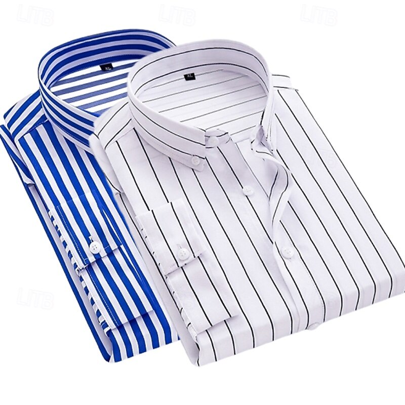 Per uomo Camicia elegante Camicia button-down Camicia a righe Camicia con Colletto A righe Formale Matrimonio Bianco + rosso Bianco + azzurro Blu navy + nero Blu navy + rosso Manica Lunga Tutte le del 2025 a $27.99 –P9