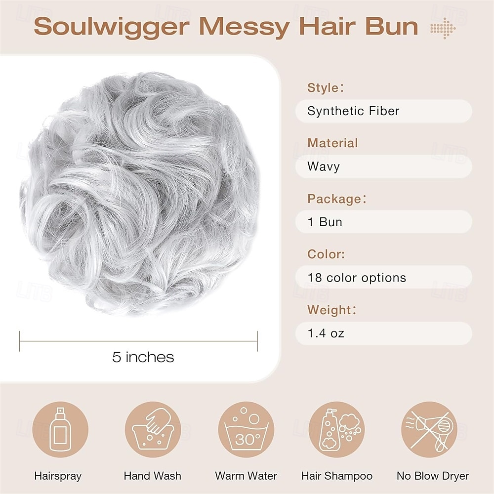 Messy Bun Hair Piece Wavy Curly Scrunchies Fluffy Donut Thick Updo Elegant Chignon Hairpieces for Women Girls Silver Grey 1.4oz 2025 - $9.49 –P7