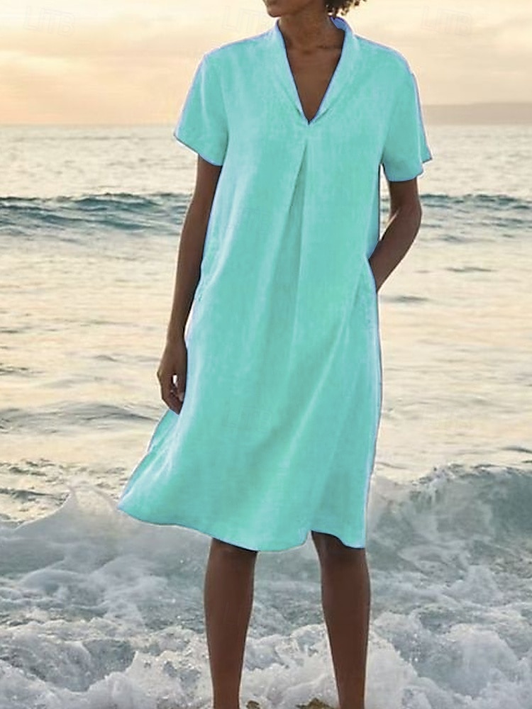 Women's Mini Dress Sundress Summer Dress Casual Beach Daily Plain Short Sleeve V Neck Deep Green Yellow Light Green Sky Blue Summer 2025 - $19.99 –P2