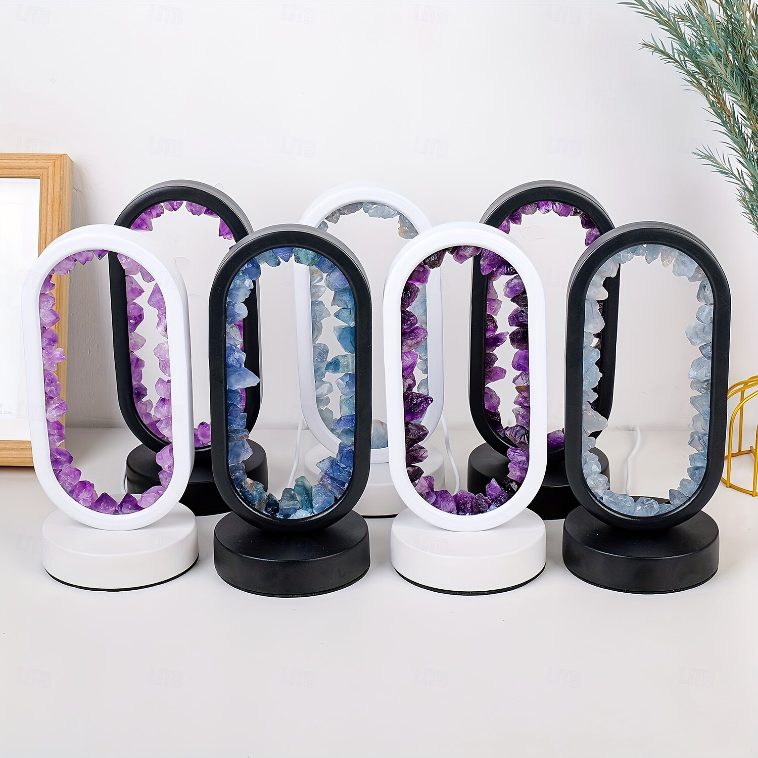 1 peça de luminária de cabeceira LED clássica com flores de quartzo e ametista natural, pedra bruta, cristal, luz noturna suave para quarto e mesa, alimentada por USB, modos multicoloridos, ideal para de 2025 por $58.99 –P5