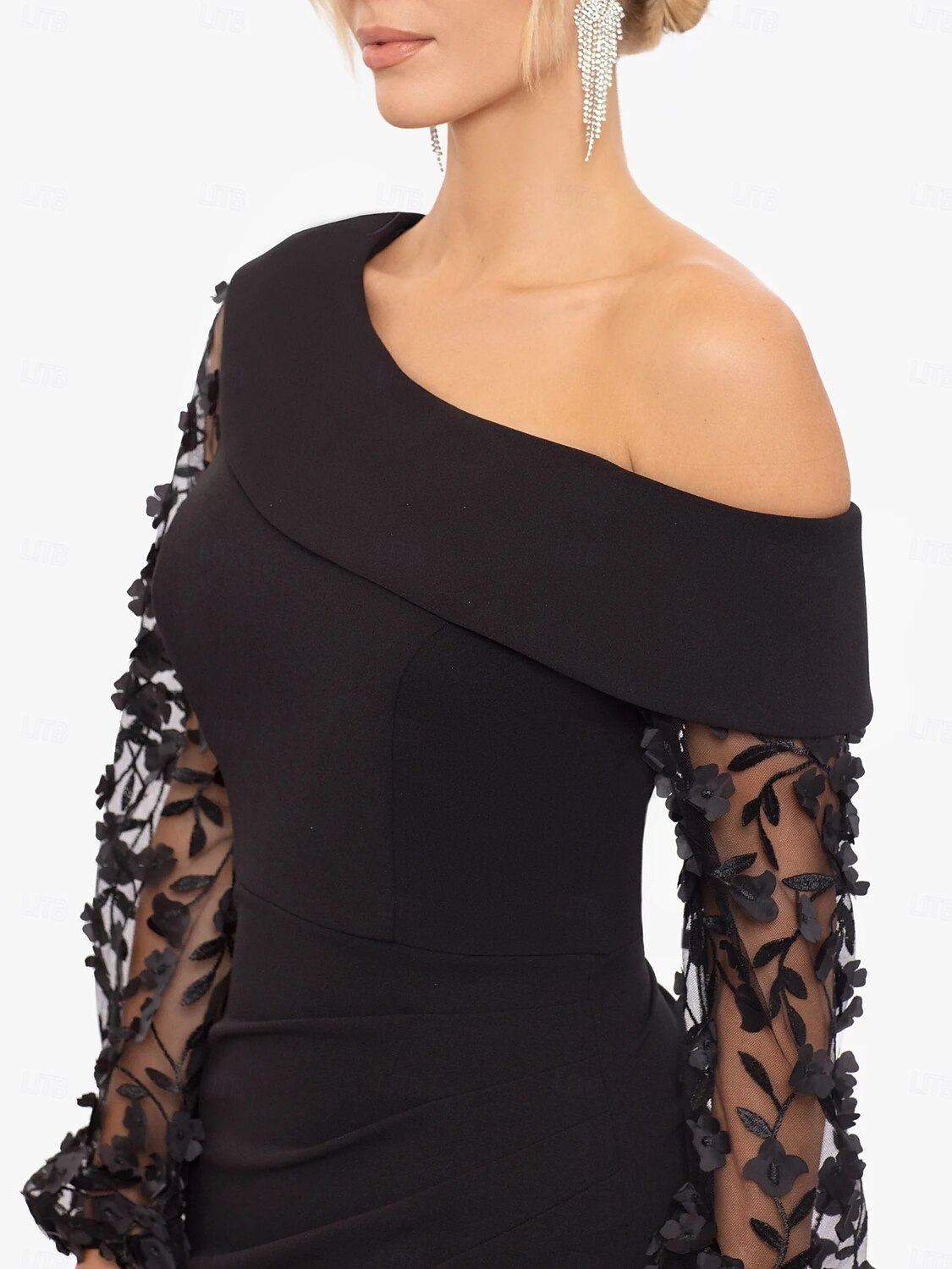 Sirène / Trompette Robe de Soirée Élégant Robe Formel Mariage Longueur au sol manche longue Une Épaule Détachable Crêpe Extensible avec Perlage 2025 de 2025 ? $147.99 –P5