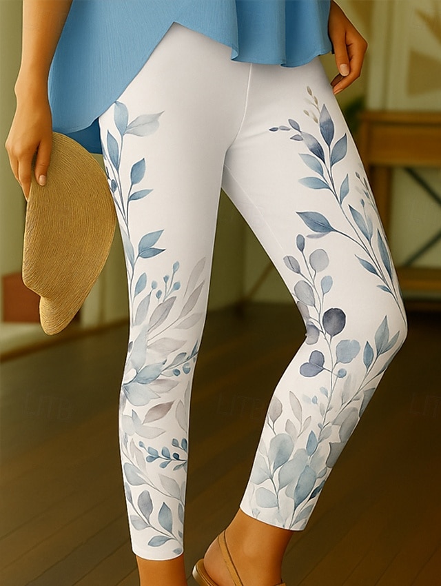 Dame Leggings Ferie Årgang Etnisk stil Ankel-lengde Høy Midje Blomstret Grafisk Blad 3D-utskrift Hurtigtørkende Pusteevne Myk Elastisk utendørs Hjem Avslappet Blå Lilla Grønn Sommer Vår Høst Slank 2025 - $19.99 –P3