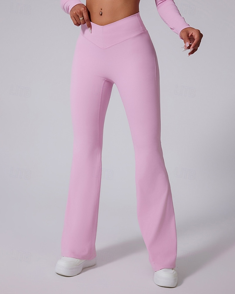 Women's pilates leggings fitness pants sport pants Flared Lightweight Pilates Running Fitness Pants Solid Color Black White Pink Fall Winter Sports Activewear Micro-elastic 2026 - $34.99 –P12