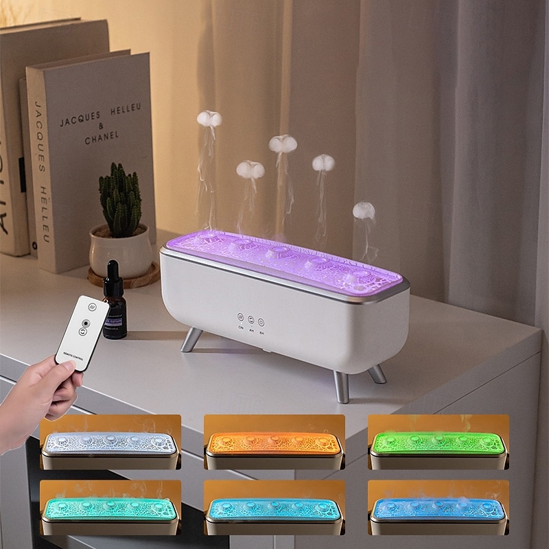 1 Pc Dynamic Jellyfish Essential Oil Aromatherapy Diffuser Humidifier Sound Pickup Function Humidifier Colorful Light Remote Control Dimming Timer Function DC24V Plug 2025 - $59.99 –P1