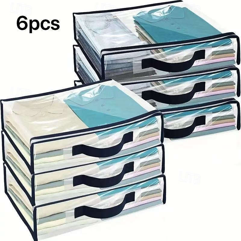 6-pak przezroczystych toreb do przechowywania ubrań z zamkiem błyskawicznym i wzmocnionymi uchwytami, organizer na swetry i koce do garderoby, odpowiedni do prześcieradeł, pościeli, ubrań, użytku w 2026 - $21.99 –P10