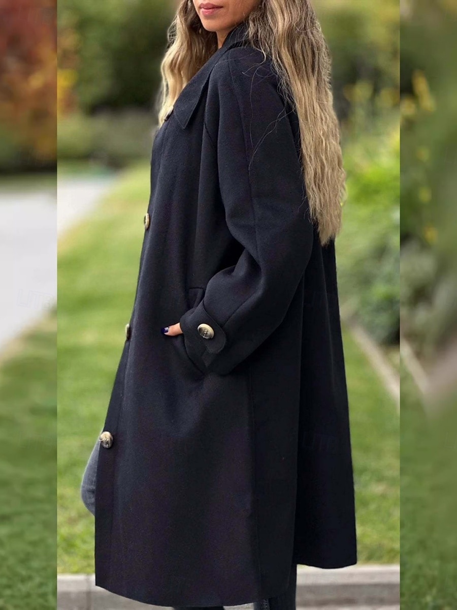 Dam Trenchcoat Bekväm Andningsfunktion Ficka Klassisk Ledigt Slät Semester Gata Ledigt Dagliga kläder Enkelknäppt Lång Nedvikt Normal Långärmad Ytterkläder Svart Gul Rodnande Rosa Vår Höst 2025 - $38.99 –P5