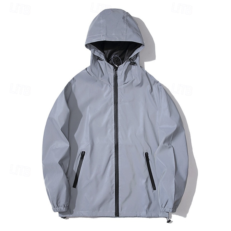 Pánské Reflexní bunda Sporty a outdoor Denní Reflexní Rüzgarlık Kapsy Kapuce Jaro & podzim Pevná barva Aktivní Módní Mikina Standardní Šedá Saka 2025 - $33.99 –P3