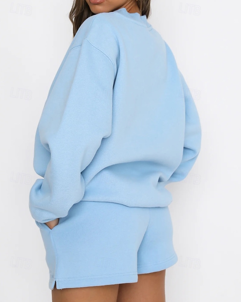 2025年 女性用 トラックスーツ プルオーバースウェットシャツ スウェットショーツ レース ソリッド スーツウェア 秋 Темный хаки ブラック ジム アスレイジャー ランニング 防風 長袖 スポーツ アクティブウェア 伸縮性あり レギュラー  コレクション – $25.99 –P12