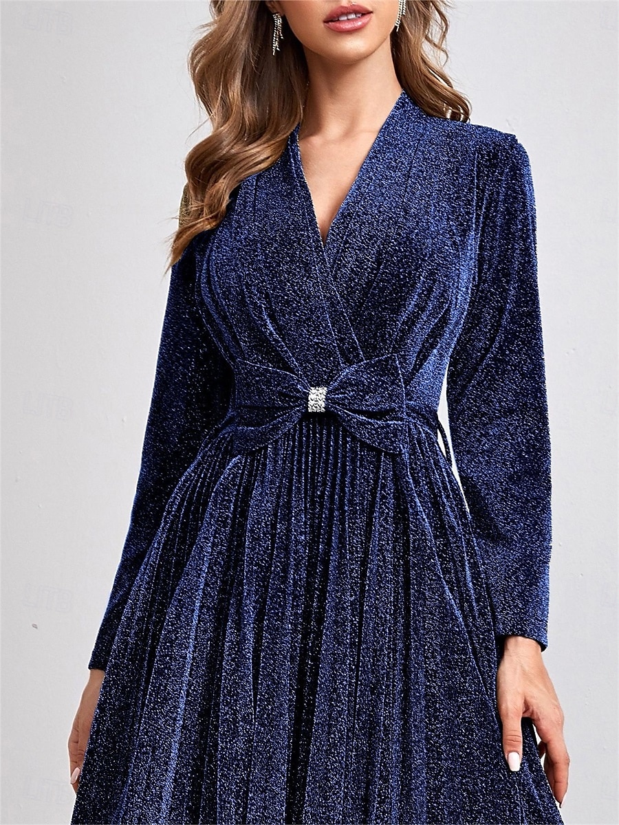 Třpytivé A-line párty šaty elegantní šaty formální svatební dlouhá délka dlouhý rukáv v krku do V samet s sklady 2025 - $129.99 –P5