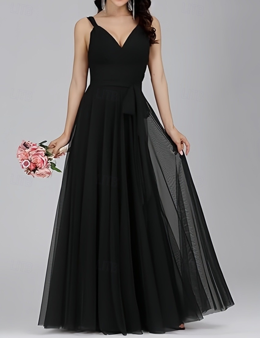 Robes D'invitée de Mariage A-Ligne Élégante Robe D'invitée de Mariage Engagement Longueur Totale Sans Manches Décolleté V Mousseline avec Plis Papillon de 2025 ? $156.99 –P3
