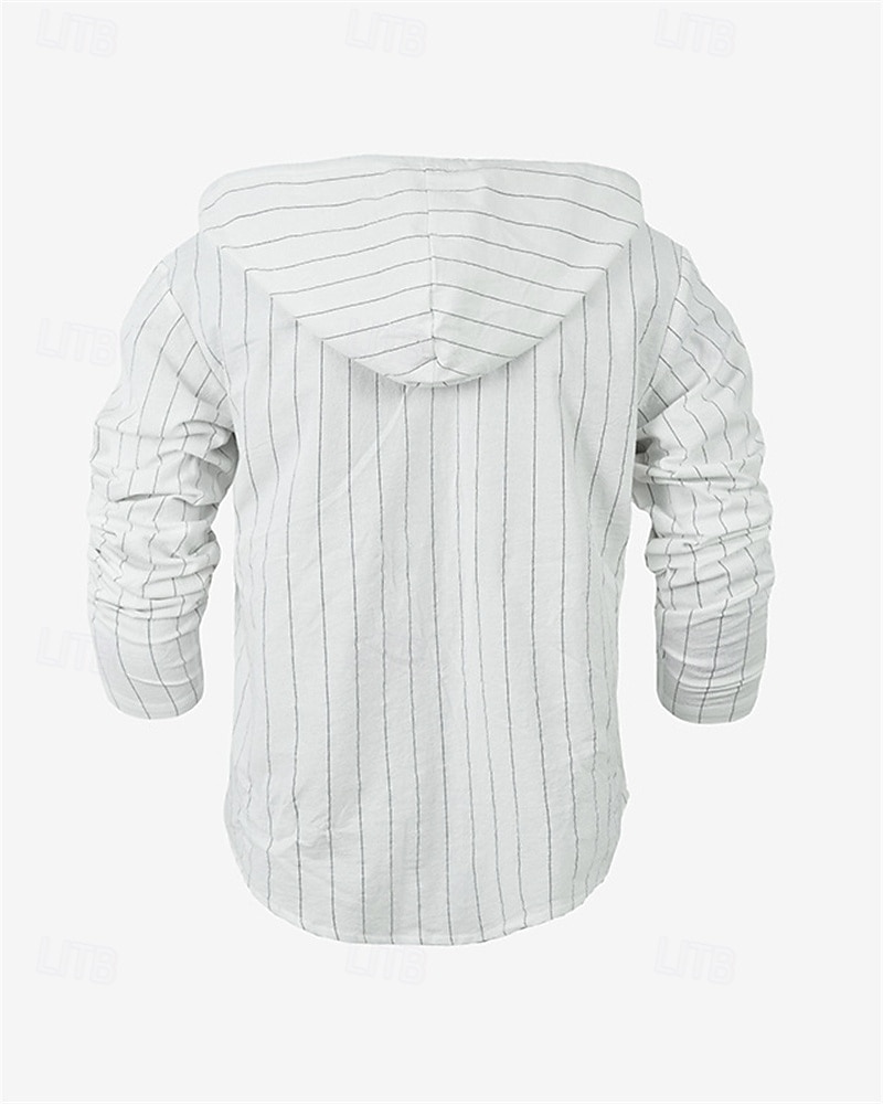 Per uomo Camicia Camicia di lino Camicia casual Camicia con Bottoni Camicia di cotone A righe Vacanza Camicia hawaiana Nero Bianco Blu marino Cachi Manica Lunga Con Cappuccio Primavera Autunno del 2025 a $23.99 –P4