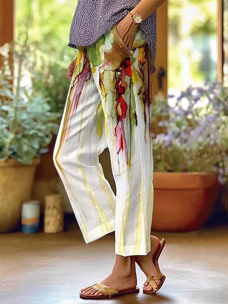 Femmes Chinos Vacances ancien Style Ethnique Longueur complète Taille haute Fleuri Avec Poches Respirant Doux Extérieur Micro-Élastique Extérieur Vacances Occasionnel Blanche Vert clair Rouge Violet de 2025 ? $32.99 –P3