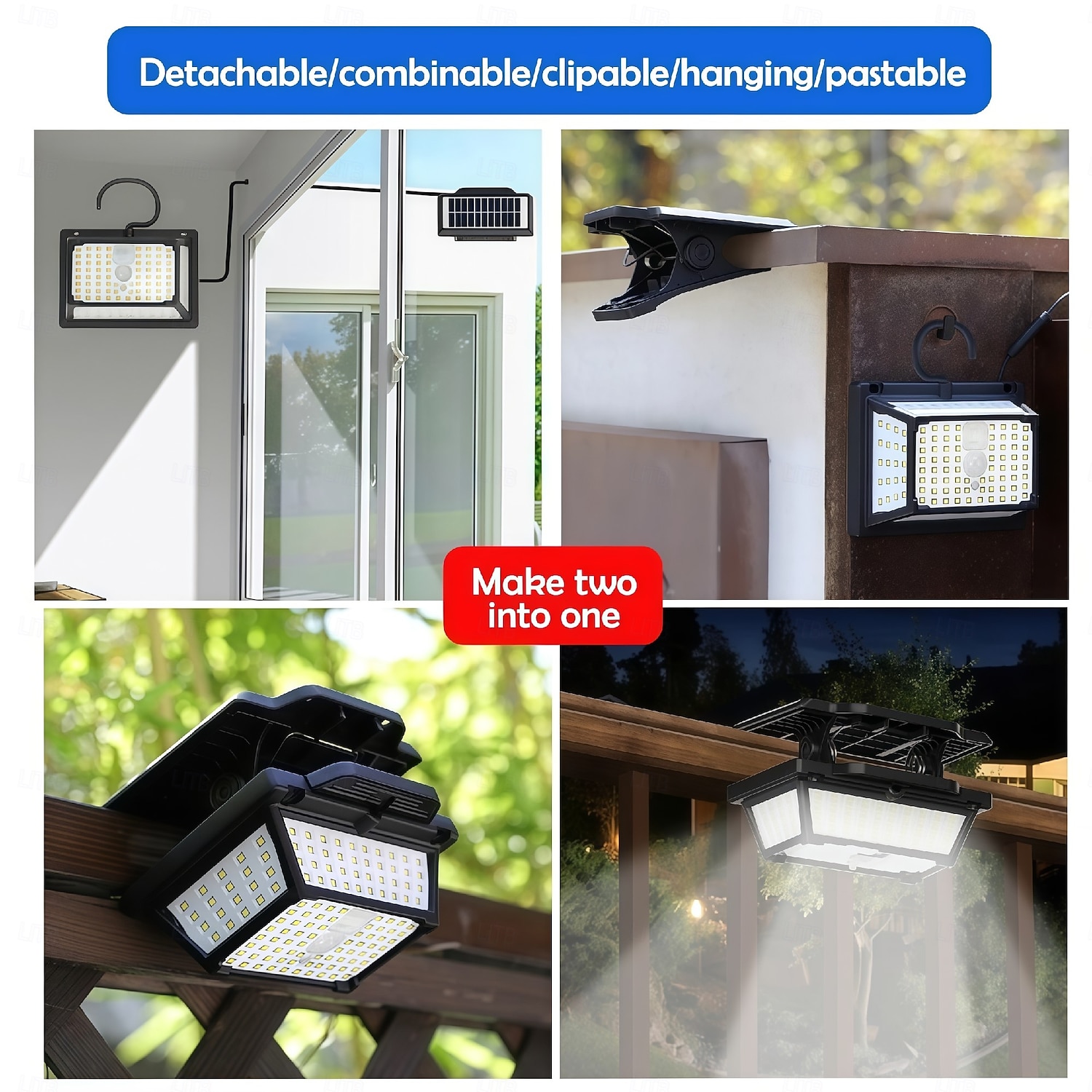 2025年 190LEDソーラーライト 屋外用 ポータブル モーションセンサー ソーラーライト 3モード クリップ式 投光器 ダブルソーラーパネル セキュリティライト ガーデン 1個  コレクション – $32.99 –P4