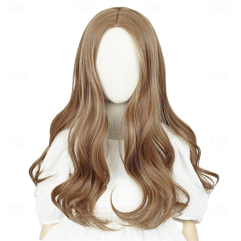Bruine pruik voor meisjes, lang golvend krullend middenstuk kostuumpruik, prinsessenhaar voor Halloweenfeest 2025 - $26.99 –P8
