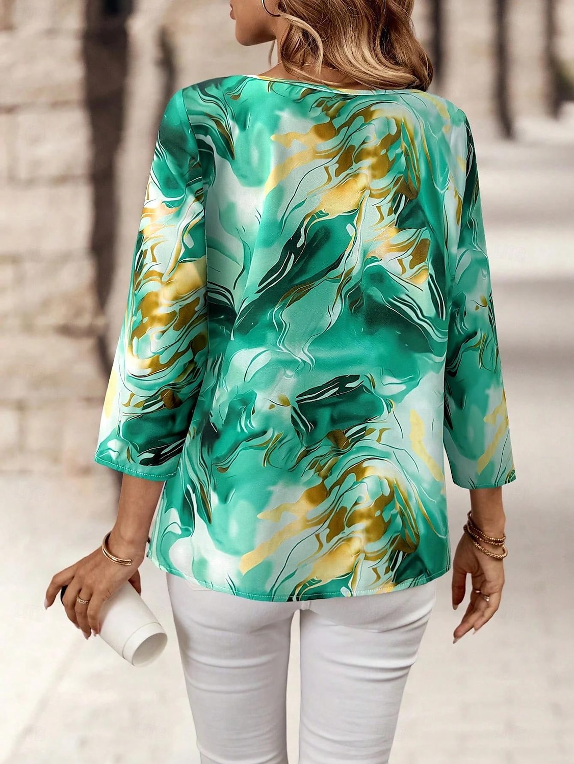 Dame Bluse Grafisk Marmortrykk Elegant Bohem Årgang 3/4 ermer Crew-hals Vanlige topper Daglig Ferie Ferieklær Trykt mønster Rød Blå Lilla Grønn Sommer Vår 2025 - $27.99 –P2