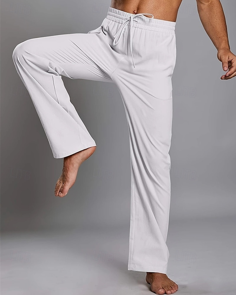 Men's Linen Pants Trousers Summer Pants Beach Pants Pocket Elastic Waist Drawstring Plain Comfort Breathable Vacation Daily Holiday Hawaiian Boho Dark Brown ArmyGreen 2025 - $17.99 –P3
