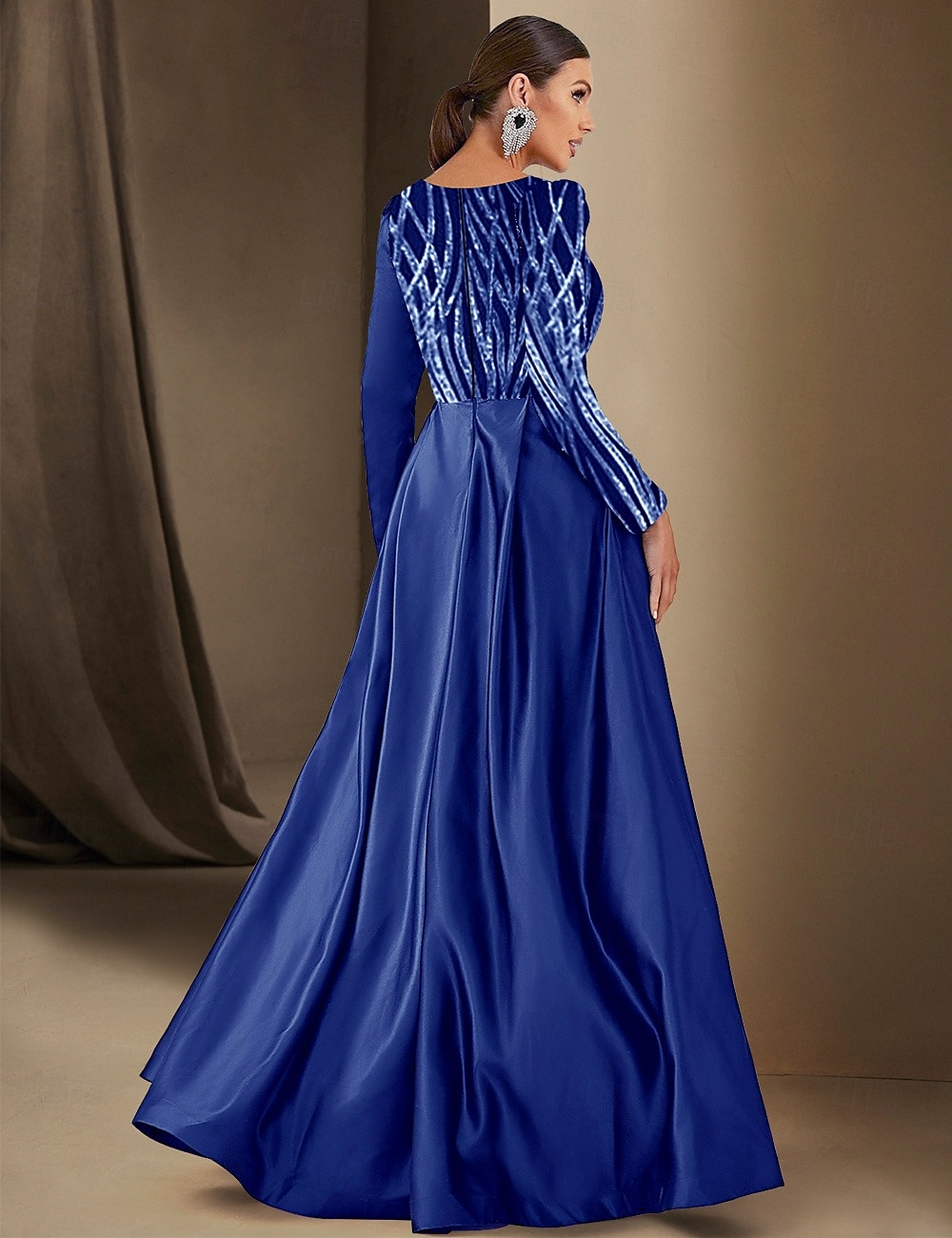 Black Tie Sjöhästar  Trumpet Kvällsklänning Paljett Glittrande Klänning Formell Bröllop Golvlängd Lång Ärmar Båt Nacke Satin med Plisseringar 2025 - $169.99 –P2
