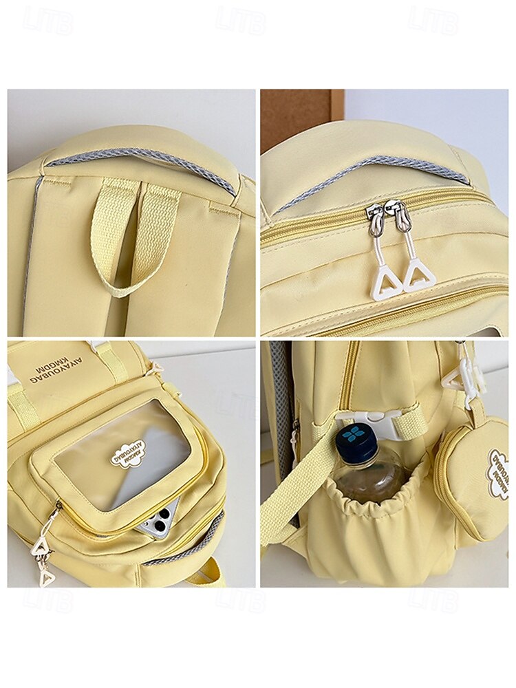 dziewczęcy plecak szkolny w kolorze makaroników - wodoodporny, o dużej pojemności, z ozdobnymi szpilkami, brelokiem w kształcie pluszowego misia i wieloma kieszeniami, odpowiedni dla nastoletnich uczennic i do codziennego użytku na uczelni 2026 - $34.99 –P10