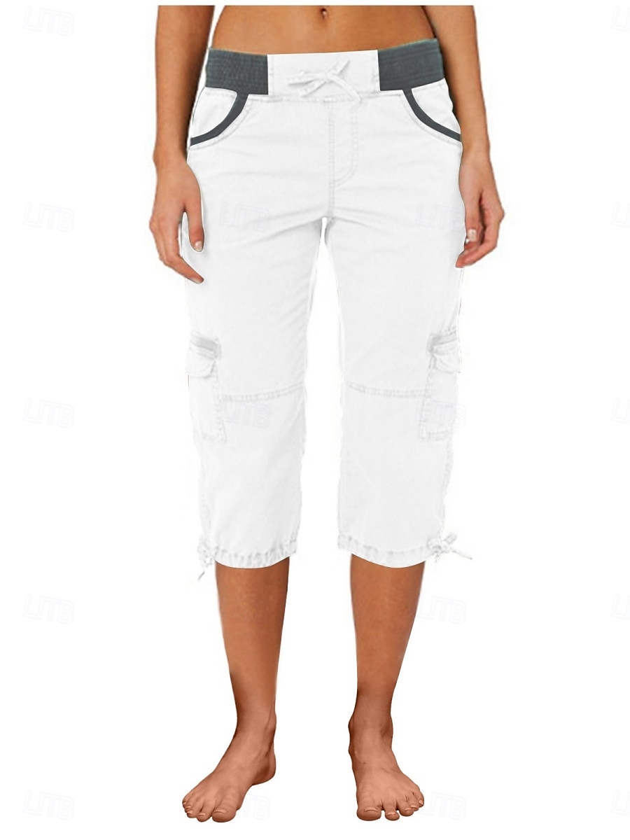 Dam Militärbyxor Semester Mode Streetwear Vadlängd Hög midja Slät Ficka Bekväm Mjuk Microelastisk Utomhus Gata Gul-Brun Svart Vit Orange Sommar Normal 2025 - $29.99 –P5